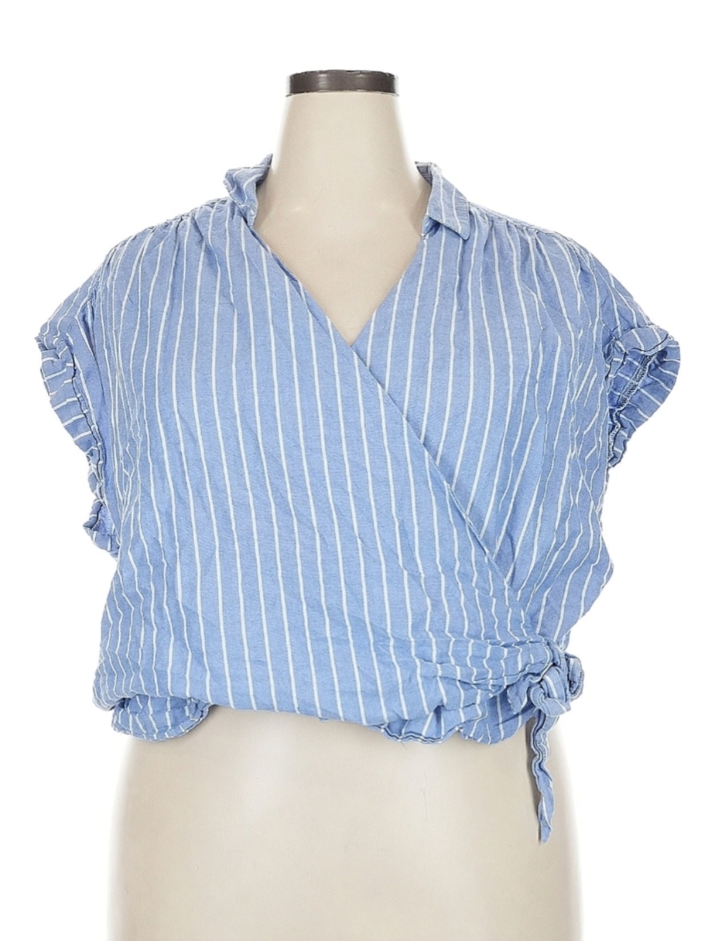 Old Navy Blue & White Striped Wrap Top, XXL, 100,% Cotton